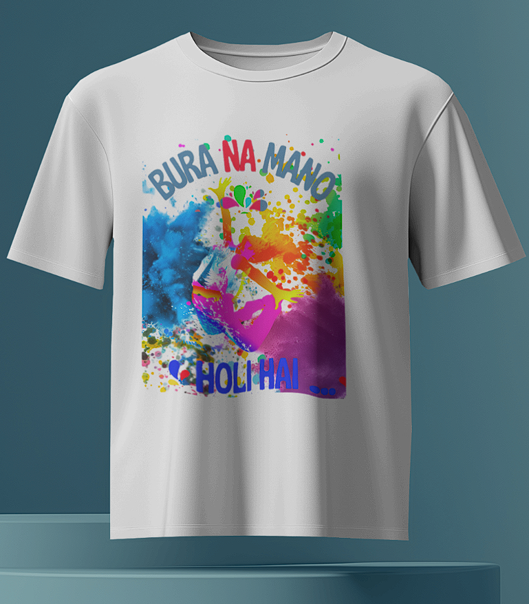 Happy Holi graphics unisex round neck t-shirt