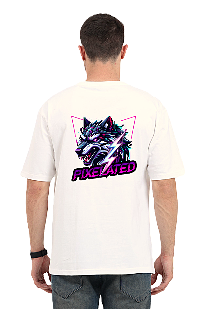 Pixelated Wolf Graphic Unisex Oversized T-Shirt