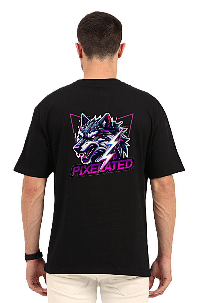 Pixelated Wolf Graphic Unisex Oversized T-Shirt