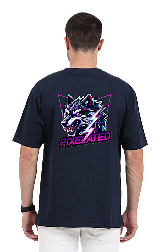 Pixelated Wolf Graphic Unisex Oversized T-Shirt