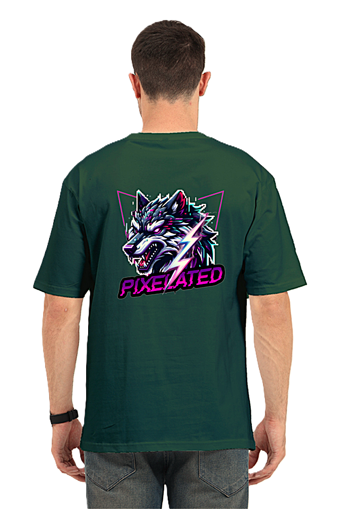 Pixelated Wolf Graphic Unisex Oversized T-Shirt
