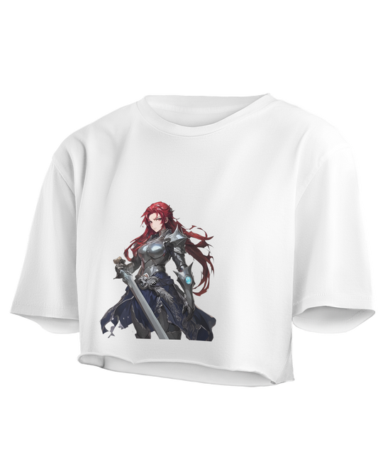 Anime Princess Warrior Graphic 100% Cotton Crop Top for Women.